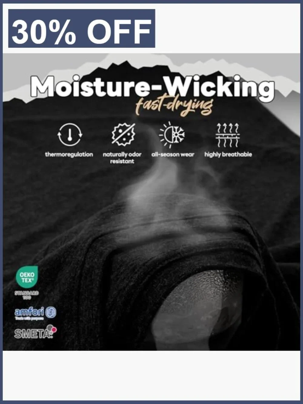 Merino Wool Men's Undershirt 2 Pack Moisture Wicking Lightweight Crewneck